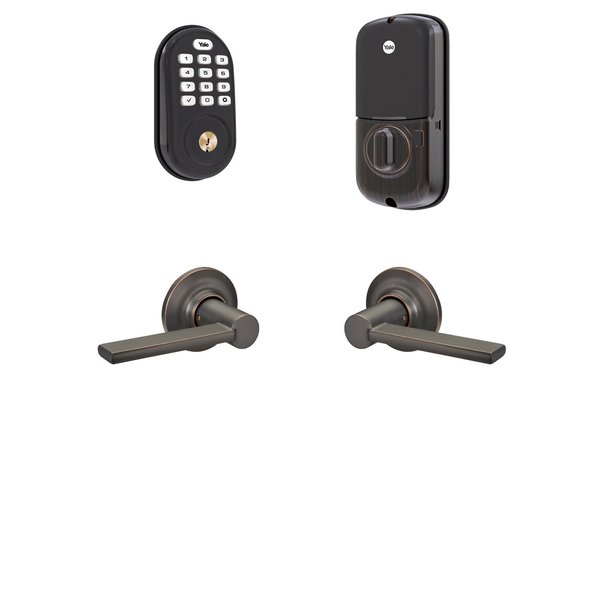 Yale Real Living Z-Wave Plus Assure Lock Keypad Deadbolt with Passage Valdosta Levers US10BP Oil Rubbed Bronze Perman BYRD216ZWVL10BP